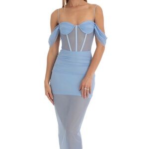 Lucy in the Sky Light Blue Mesh Corset Dress